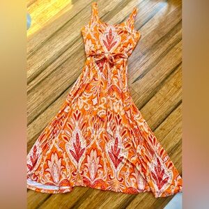LOFT Vibrant Orange and Red Paisley Maxi Dress